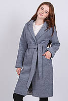 Пальто женское джинсовое клетка с карманами кашемир средней длины Актуаль 045, 42