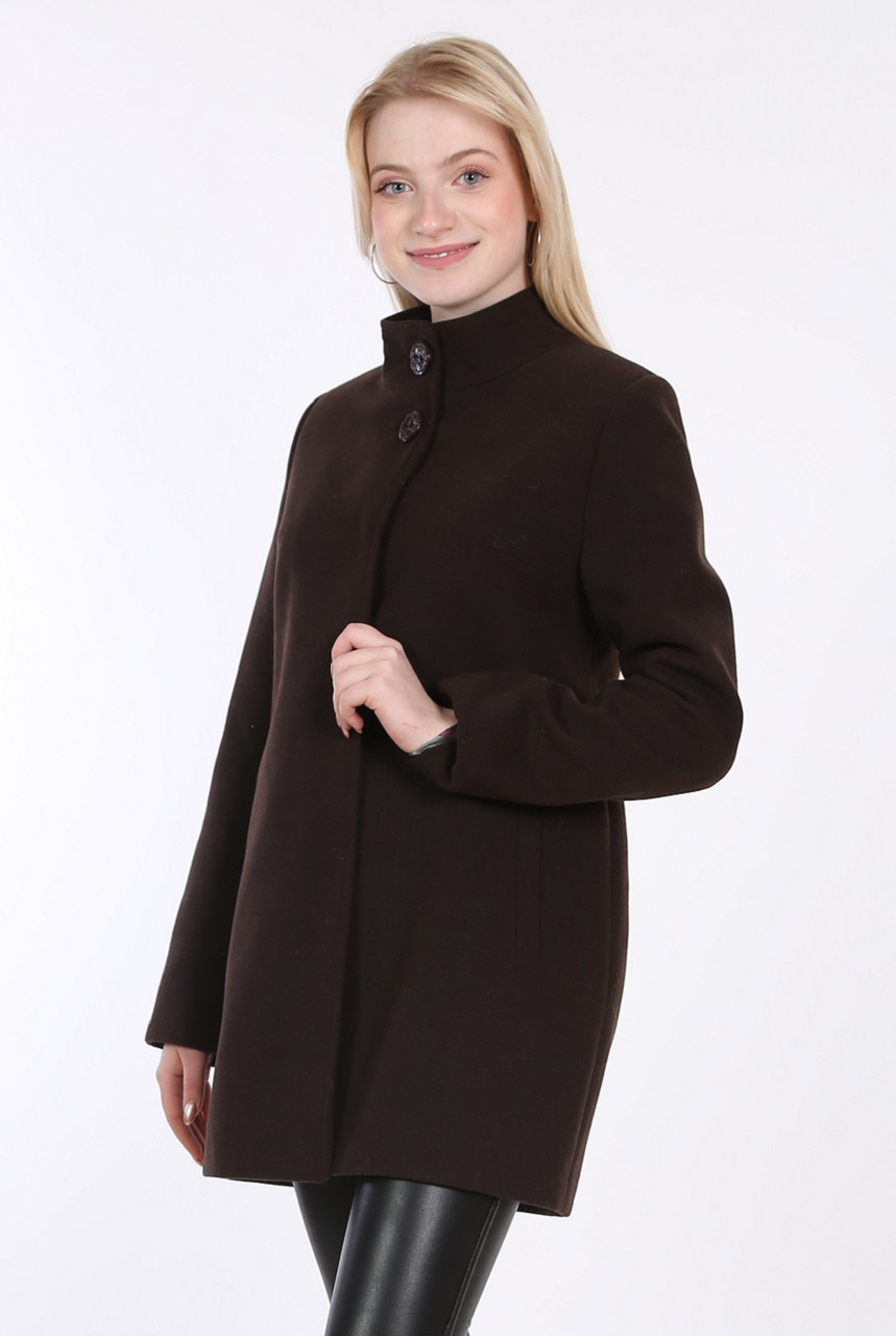 Пальто жіноче коричневе з кишенями кашемір коротка Актуаль 419, 42