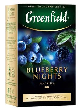 Чай Грінфілд чорний зі смаком чорниці, вершків та каркаде Blueberry Nights 100г листовий