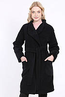 Пальто теплое женское черное однотонный с карманами кашемир средней длины Актуаль 043, 50
