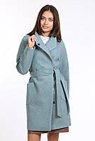 Пальто женское бирюзовое клетка с карманами кашемир средней длины Актуаль 043, 42