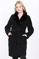 Пальто тепле жіноче чорне з поясом кашемір середньої довжини Актуаль 143, 46