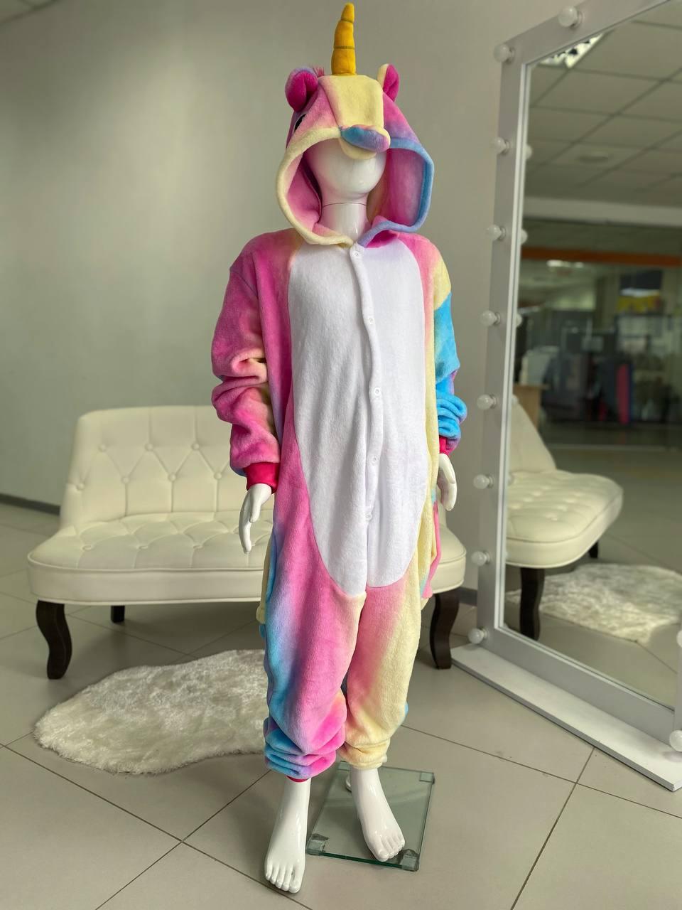 Дитяча піжама кігурумі для дівчаток Велике Єдиноріг-райдуга Блакитний 12221 114, Голубой, Унисекс, Весна Осень, L, фото 1