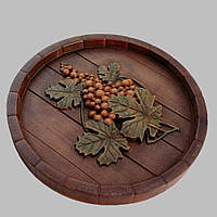 Бочка с виноградом (подставка под горячее) деревянная, резная 17 см. Код/Артикул 142 303