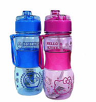 Детская бутылочка для воды 400 мл с поильником и трубочкой, розовая и синяя