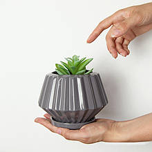 Горщик вазонок для квітів 0,6 л, h-10 см, d-14 см см маленький круглий "Стокротка" сірий