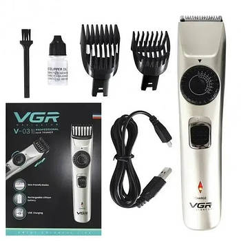 Акумуляторна машинка для стриження волосся й бороди вусів VGR V-031 зі змінними насадками бездротовий тример
