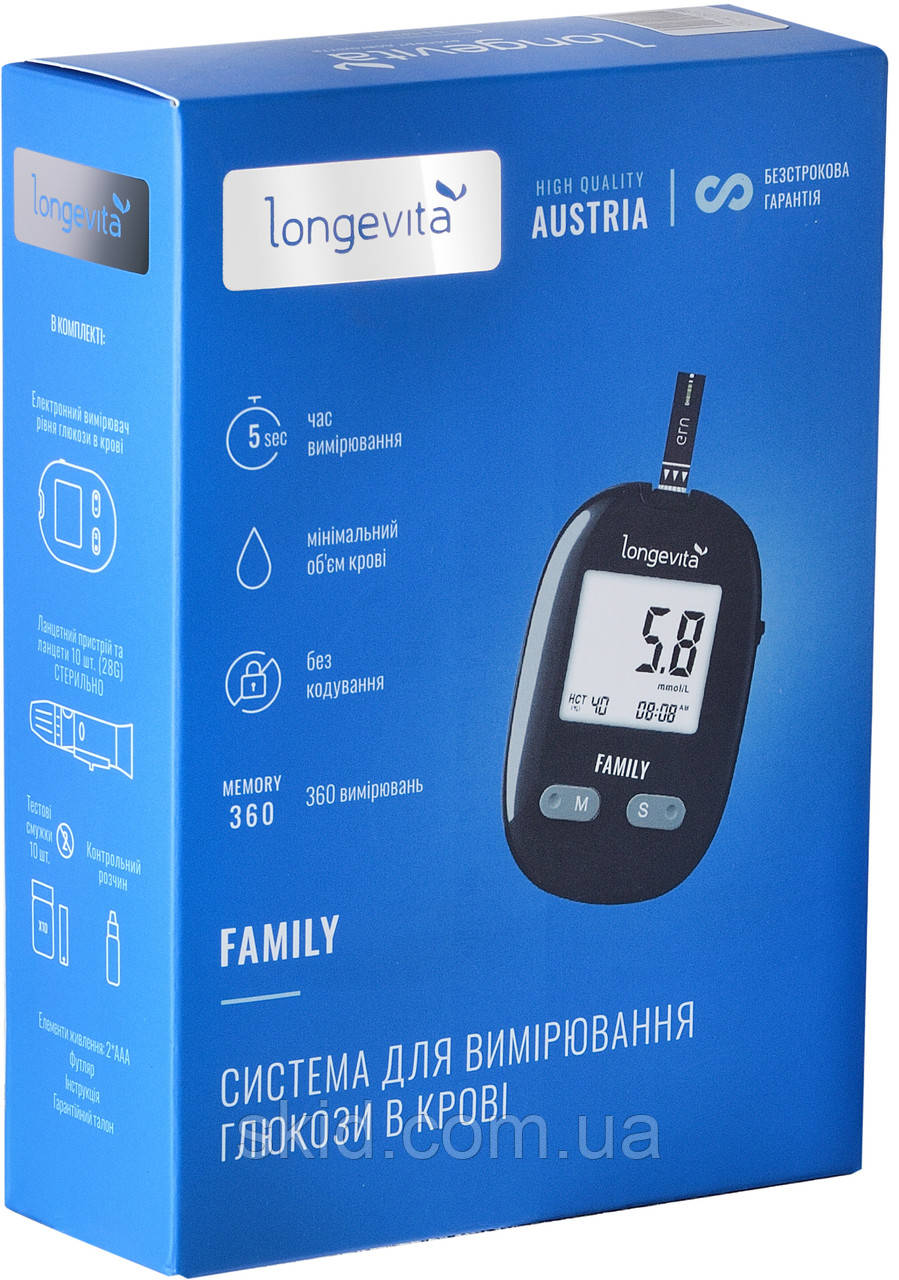 Глюкометр LONGEVITA Family Система вимірювання глюкози в крові