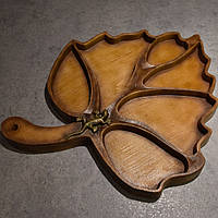 Менажница деревянная резная листок с ящерицей Размер 18 х 22 см. Код/Артикул 142 203