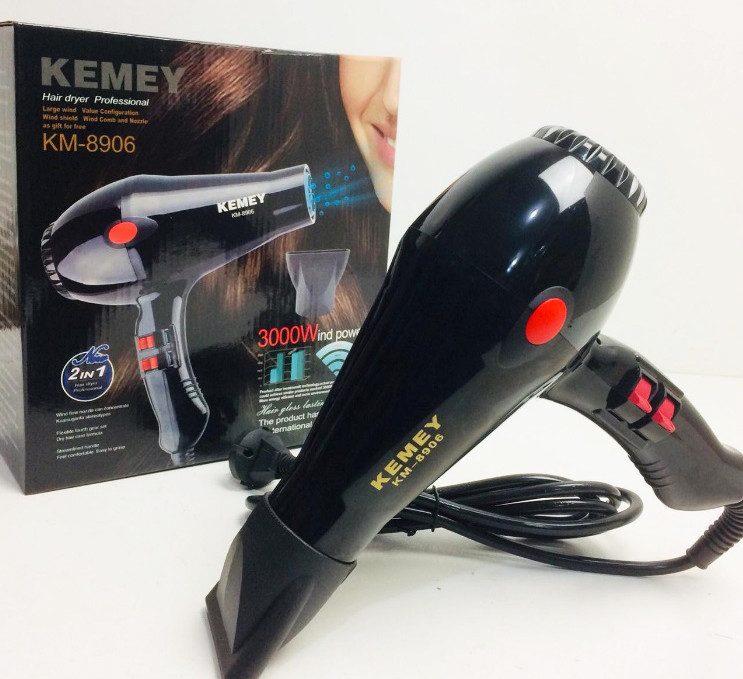 Фен для сушіння укладання волосся Kemei KM-8906 3000 Вт електрофен з іонізацією