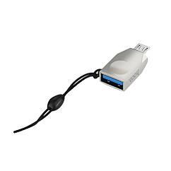 DR Адаптер перехідник Hoco UA10 MicroUSB to USB 3.0 (F) сріблястий