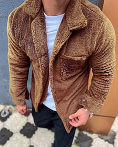 Куртка чоловіча коричнева оверсайз весна-осінь-зима плюшева без капюшона Мягуська Chas