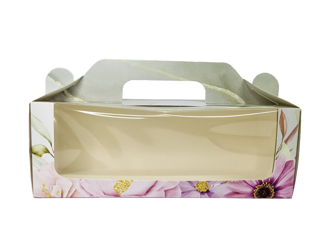 Коробка для меренгового рулету в квітковий принт із прозорою кришкою (3шт) (250*110*90 мм)