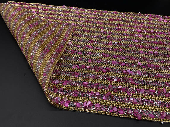 Стразова тканина 24х40см кольору "рожева мрія" смугами шириною 1,5 см на силіконовій основі, фото 2