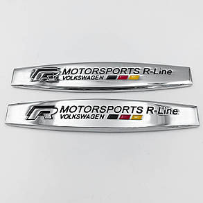 Емблема наклейка VW Volkswagen R-Line Motorsports (Фольсфаген) Хром на переднє крило (Комплект 2 шт), фото 1