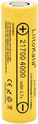 Аккумулятор 21700 Li-Ion LiitoKala Lii-40A, 4000mah （4000-4300mah）, 25A, 3.7V (2.5-4.2V), Yellow, PV