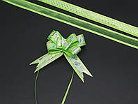 Подарунковий бант красивий на затяжках зі стрічки для декору та упаковки Колір зелений. 4х9 см