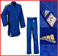 Профессиональное кимоно для дзюдо Champion II с лицензией IJF синее с золотыми полосами плотное
