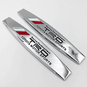 Емблема наклейка TOYOTA Motor Sports (Тойота) Хром на переднє крило (Комплект 2 шт), фото 3