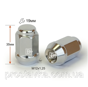 Гайка колісна M12x1,25x35 мм Конус Хром Ключ 19, фото 1