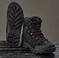 Ботинки мужские тактические Варвар черные с натуральной кожи, кодура, подошва композитная, прошиты. BT-84751