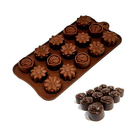 Силіконова форма для цукерок та льоду MagicKitchen №293 Квіти Асорті 15 в 1, фото 1