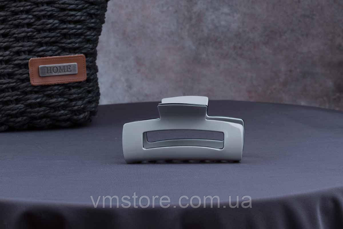 Заколка крбік для волосся, 8 см, пластик, сірий, фото 1