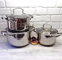 Набор кухонной посуды из нержавеющей стали 6 предметов Edenberg EB-4071 Набор кастрюль с толстым дном 3шт