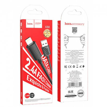 Кабель Hoco X88 Gratified charging data cable for Lightning Black, фото 3