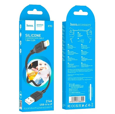 Кабель Hoco X90 Cool silicone charging data cable for Lightning Black, фото 3