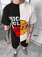 Костюм чоловічий літній шорти+футболка різнокольоровий з принтом з написом