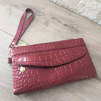 Жіночий гаманець лакований рептилія Червоний (KG-7246)