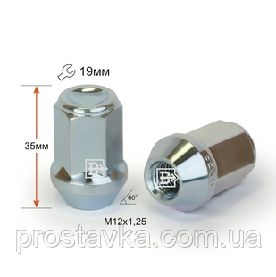 Гайка колісна 801444 Z D2 M12X1,25 Цинк висота 35 мм Конус із виступ., закр., кл.19 мм, фото 1