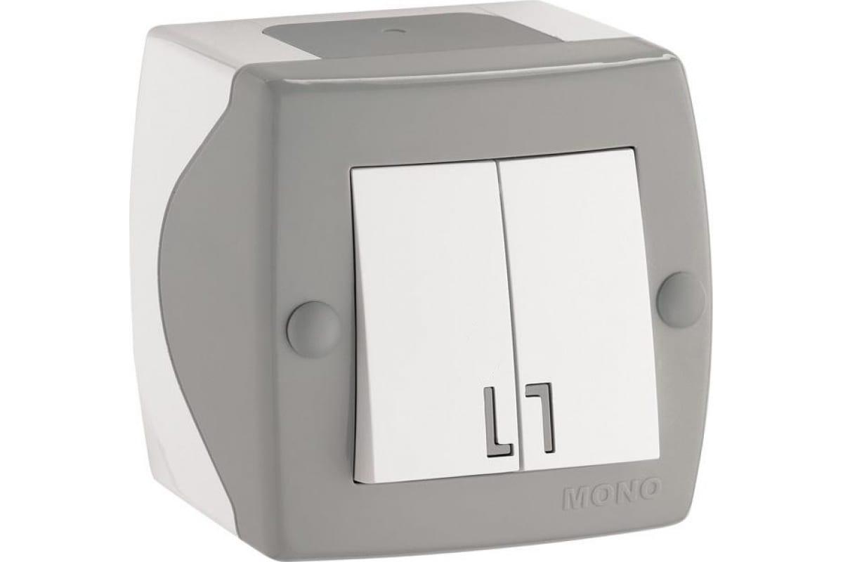 Вимикач двоклавішний накладний Mono Electric OCTANS IP20 сірий, фото 1