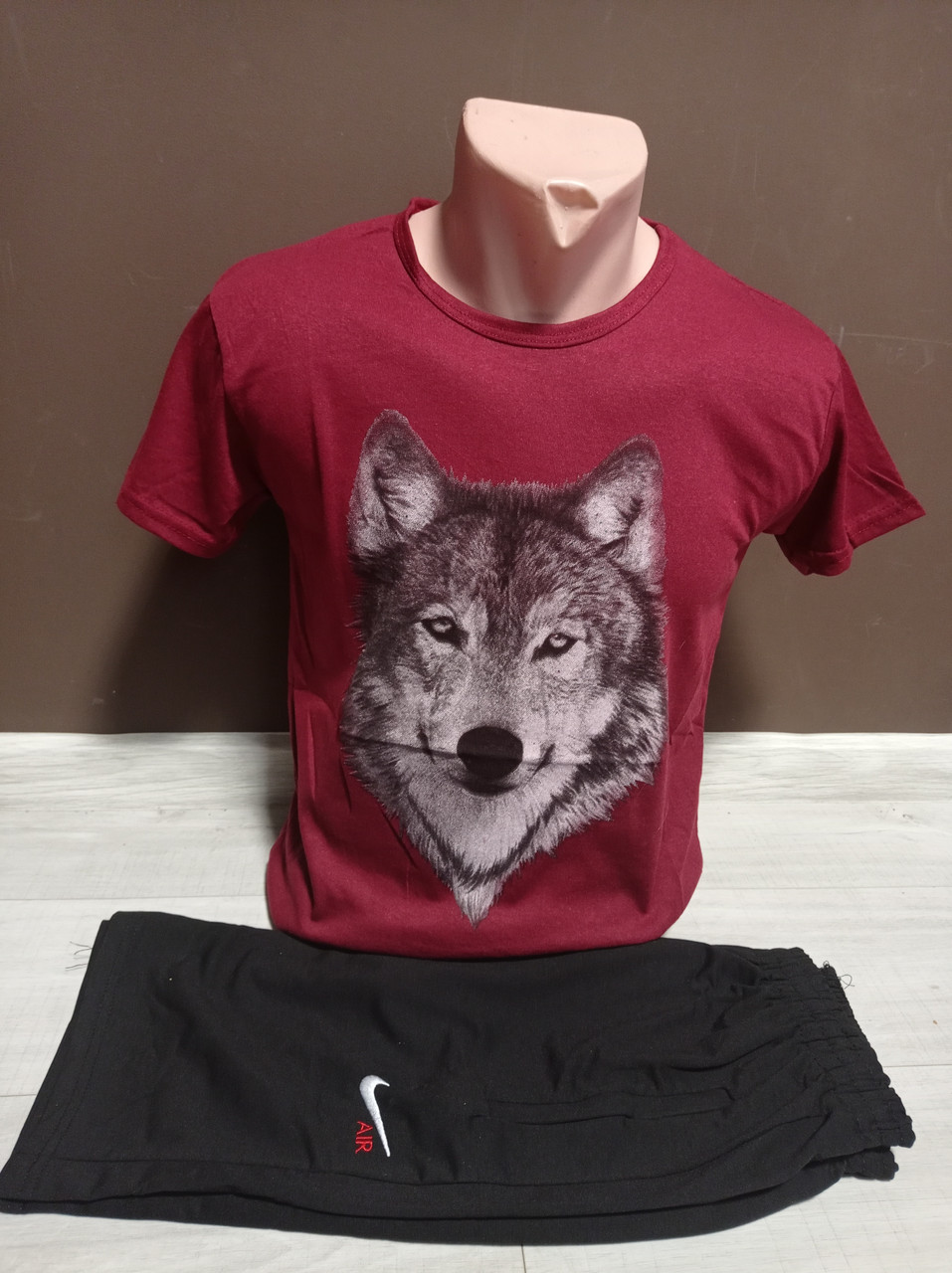 Літній підлітковий костюм для хлопчика підлітка Вовк бордо футболка і шорти 12-18 років