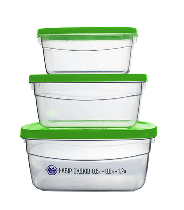 Набір кухонних судків 0,5л.+0,8л.+1,2л. (зелена кришка) 95з