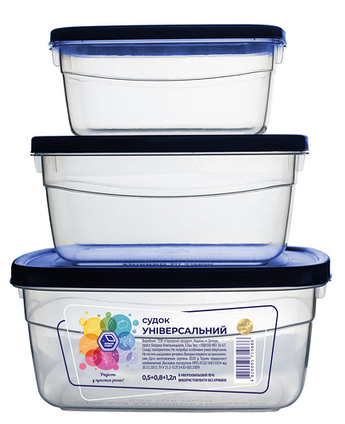 Набір кухонних судків 0,5л.+0,8л.+1,2л. (індиго кришка) 95і