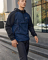 Новый стильний спортивний мужской черный анарок найк весенная ветровка черная синяя Nike