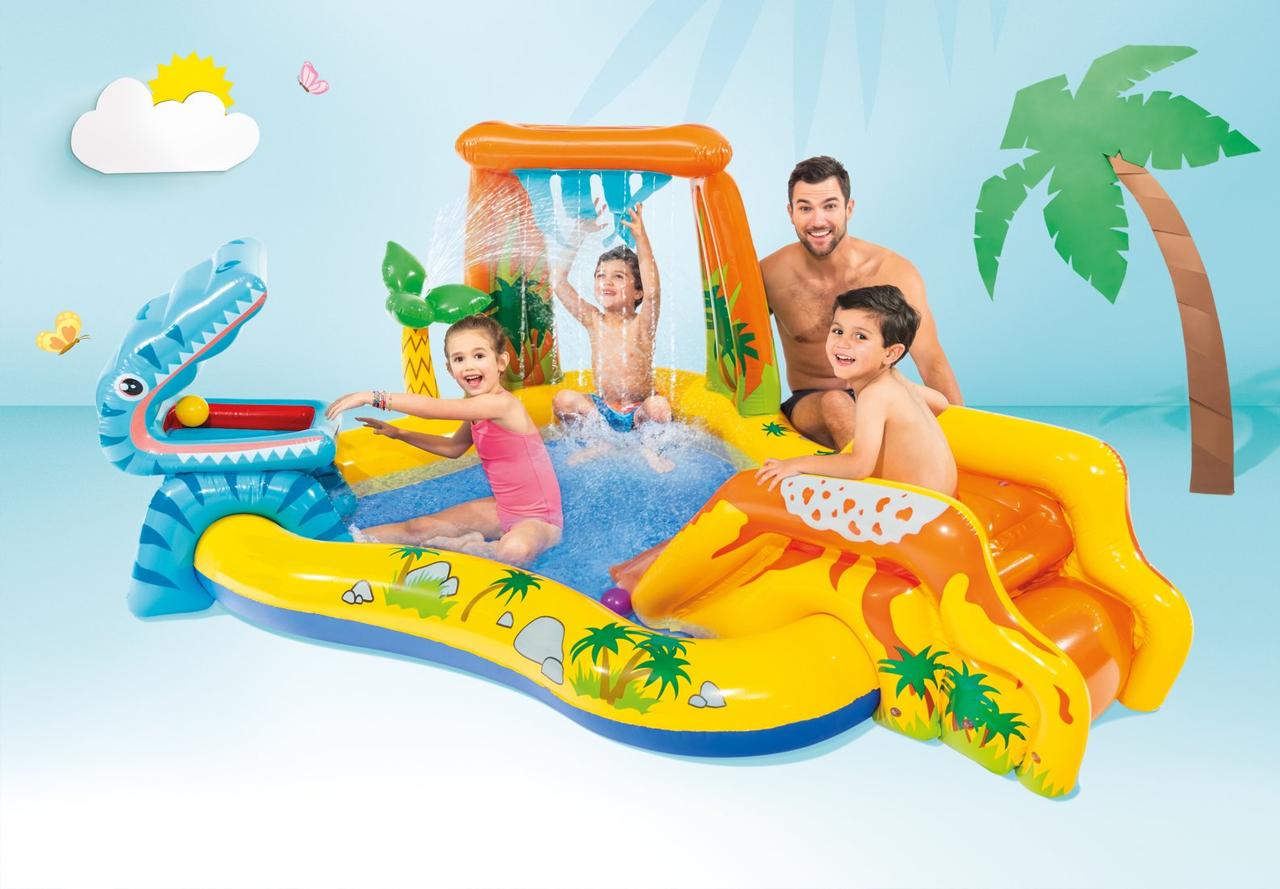 Дитячий надувний центр "Динозаври" Intex 57444 (249х191х109 см) гірка, душ