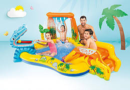 Дитячий надувний центр "Динозаври" Intex 57444 (249х191х109 см) гірка, душ