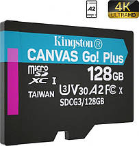 Карта пам'яті для дрона/екшн-камери Kingston 128Gb microSDXC Class 10 UHS-I U3 V30 A2, флеш кінгстон 128 Гб, фото 3