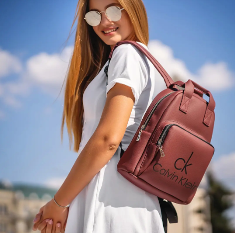 Стильний жіночий рюкзак Calvin Klein екошкіра Бордовий (KG-7253)
