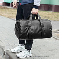 Мужская дорожная спортивная сумка с отделом для обуви черная из эко кожа для тренировок вместительная на 31 л