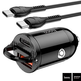 АЗП Hoco Type-C/USB швидка зарядка на 2 портах PD/QC 30W + кабель Type-C - Type-C NZ2 Black