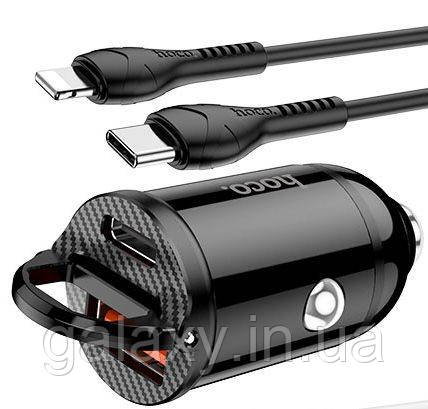 АЗУ Hoco Type-C/USB + кабель Type-C - Lightning швидка зарядка PD/QC NZ2 Black, фото 1