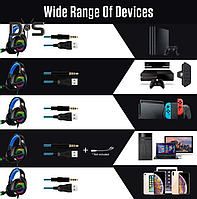 Крутые удобные игровые компьютерные проводные наушники с подсветкой и микрофоном для геймеров GE0, GS15
