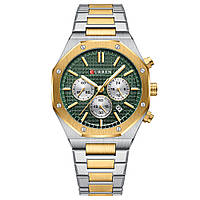 Классические мужские наручные часы Curren 8440 Silver-Gold-Green