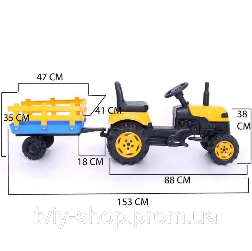 Детский велосипед трактор с прицепом на педалях для детей от 2 лет желтый Велотрактор Трактора с педалями - фото 10 - id-p1801382466