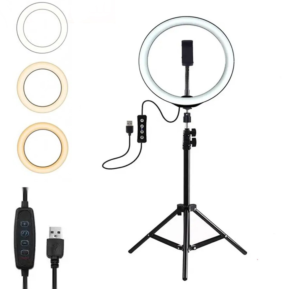 Кільцева лампа Ring fill Light 30 см зі штативом 2м світлодіодне LED кільце від USB з пультом на шнурі, фото 1