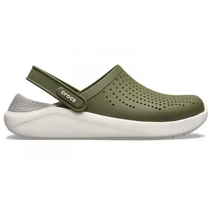 Сабо Crocs LiteRide Clog Army Green/White Крокси чоловічі/жіночі лайтрайд оливково-білі оригінал, фото 1